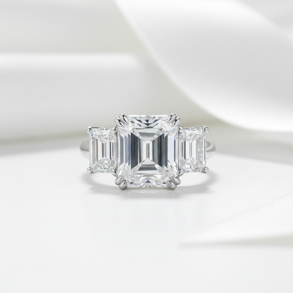 Emerald Cut Diamond Option 3 Stone Engagement Ring-Black Diamonds New York