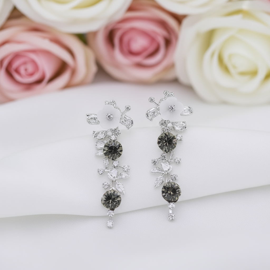 Natural Shell Flower Drop Earrings-Black Diamonds New York