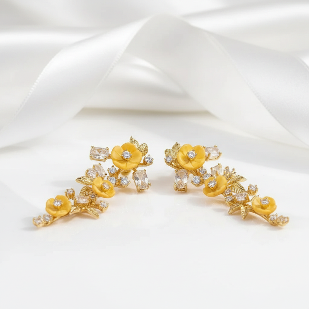 Natural Shell Flower Drop Earrings-Black Diamonds New York