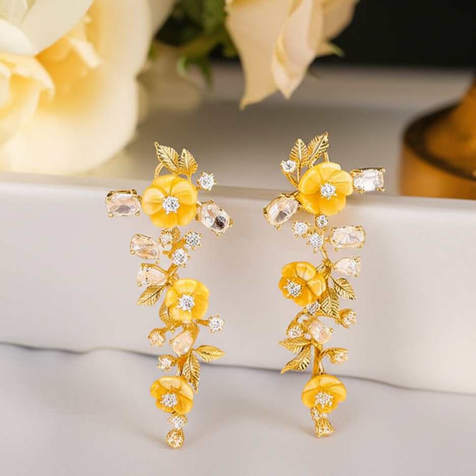 Natural Shell Flower Drop Earrings-Black Diamonds New York