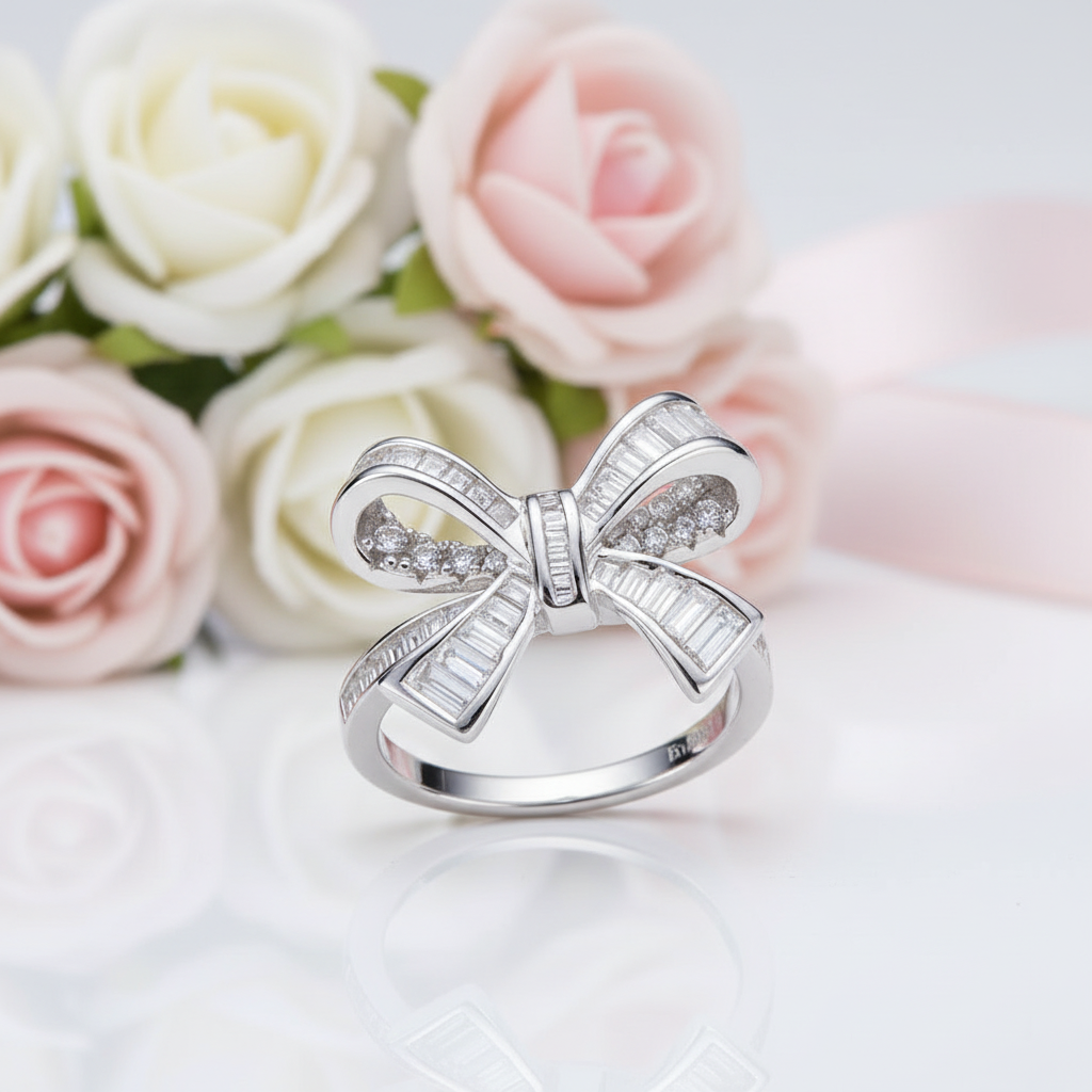 Elegant Bow-knot Design Engagement Ring-Black Diamonds New York