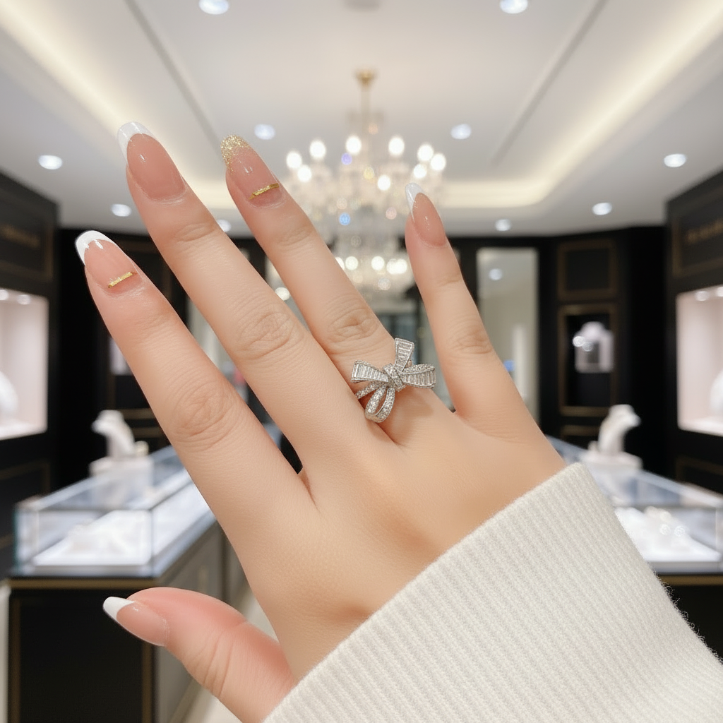 Elegant Bow-knot Design Engagement Ring-Black Diamonds New York
