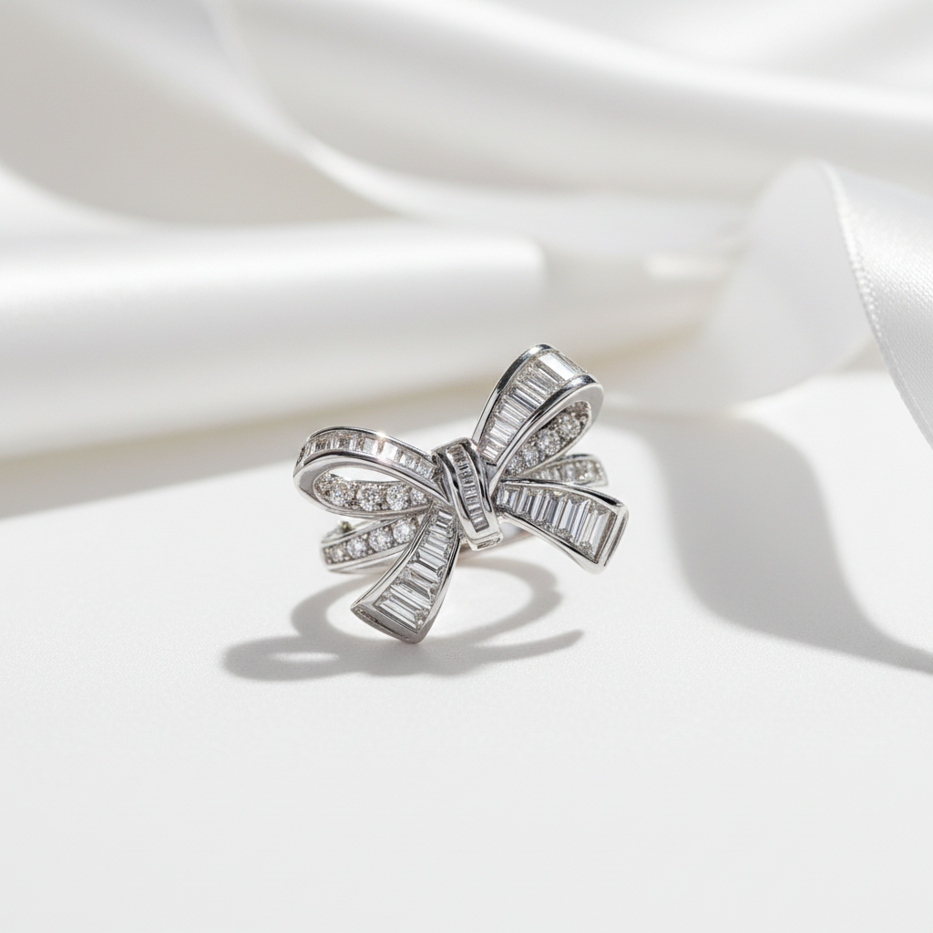 Elegant Bow-knot Design Engagement Ring-Black Diamonds New York