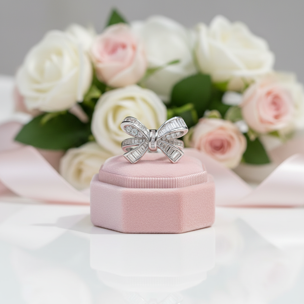 Elegant Bow-knot Design Engagement Ring-Black Diamonds New York