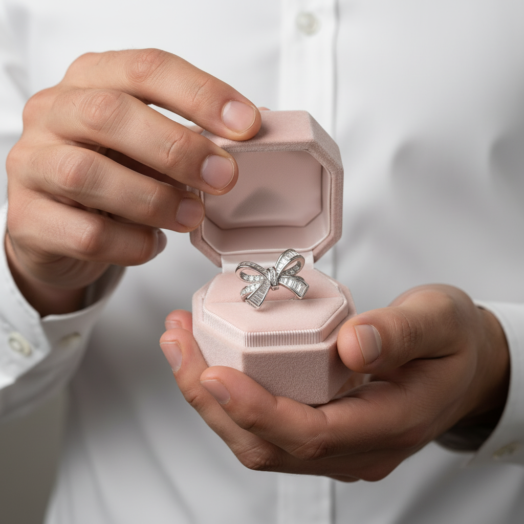 Elegant Bow-knot Design Engagement Ring-Black Diamonds New York