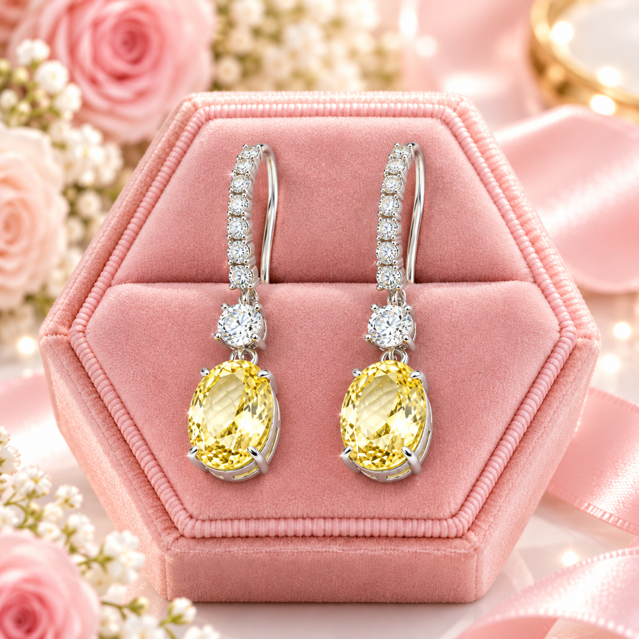 Yellow Sapphire 4.0ct Oval Cut Diamond Option Drop Earrings-Black Diamonds New York