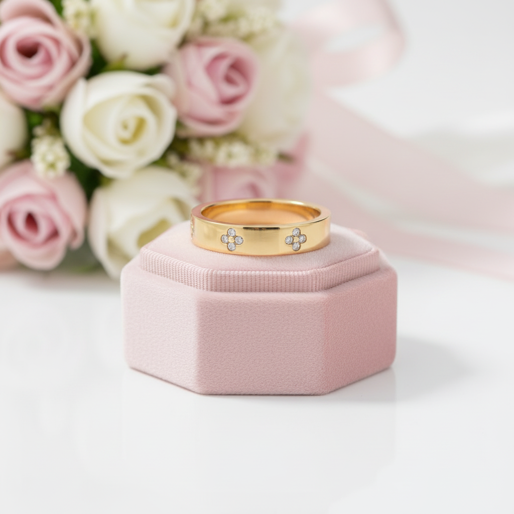 Elegant Flowers Diamond Option Wedding Band-Black Diamonds New York