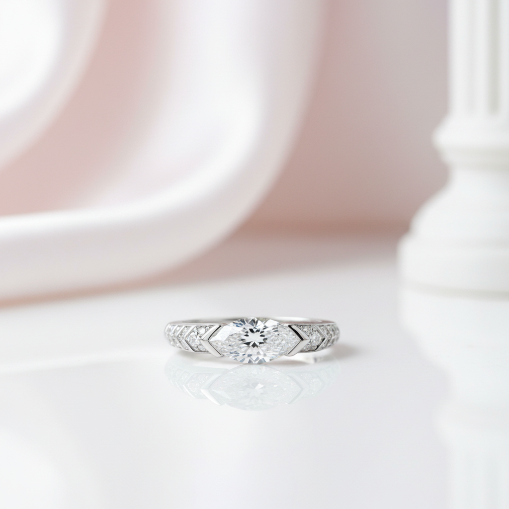 Elegant Marquise-cut Diamond Option Engagement Ring-Black Diamonds New York