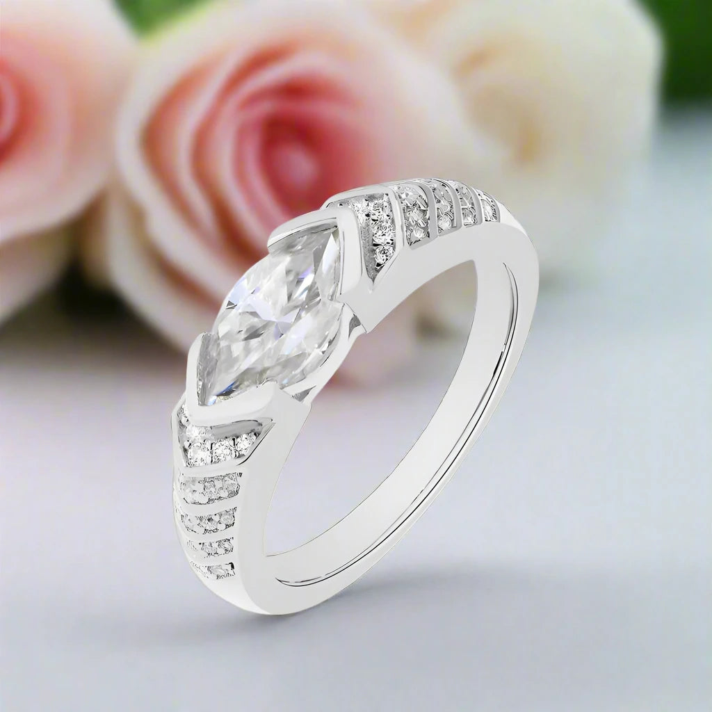 Elegant Marquise-cut Diamond Engagement Ring-Black Diamonds New York