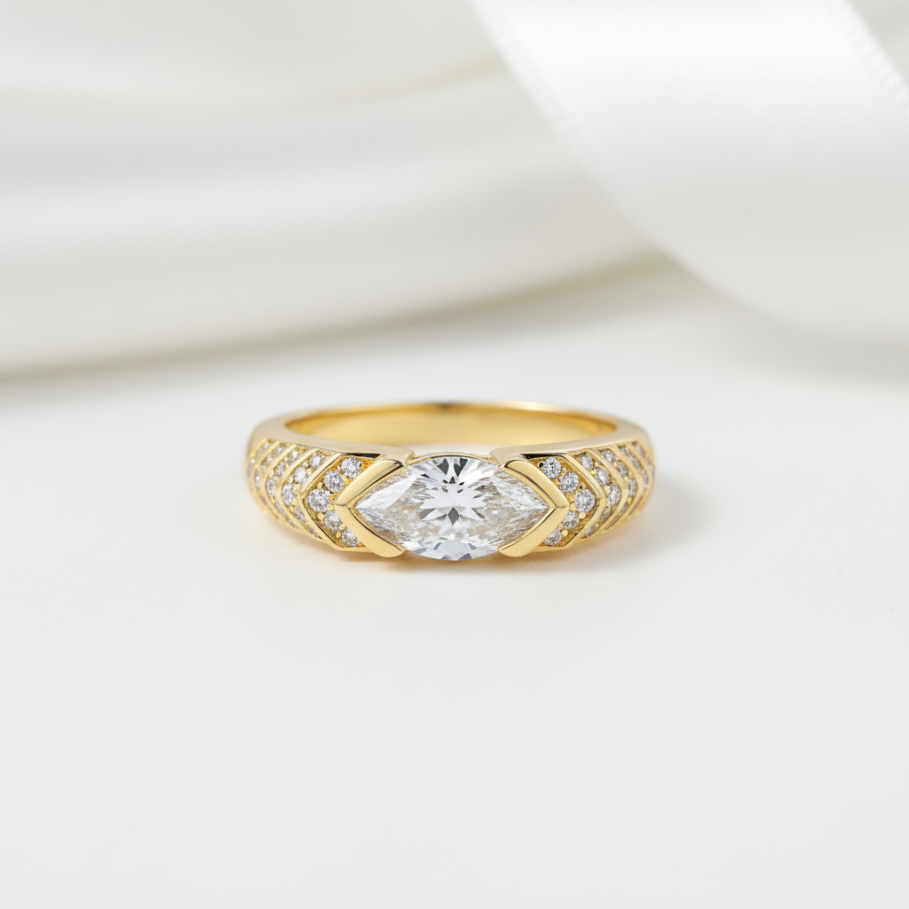 Elegant Marquise-cut Diamond Option Engagement Ring-Black Diamonds New York