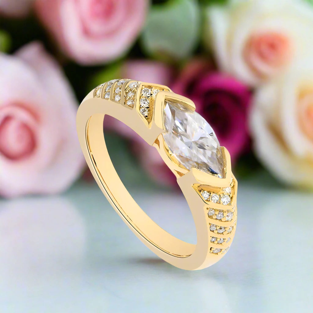 Elegant Marquise-cut Diamond Engagement Ring-Black Diamonds New York