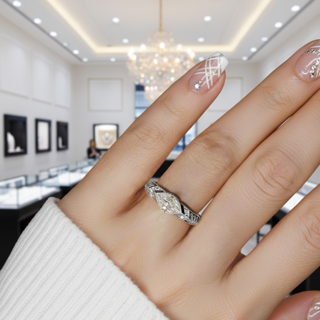 Elegant Marquise-cut Diamond Option Engagement Ring-Black Diamonds New York
