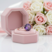 Elegant Round Cut Purple Amethyst Engagement Ring-Black Diamonds New York