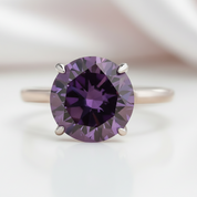 Elegant Round Cut Purple Amethyst Engagement Ring-Black Diamonds New York