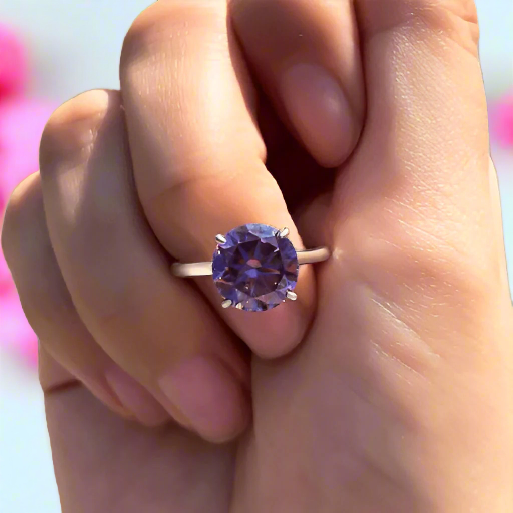 Elegant Round Cut Amethyst Purple Engagement Ring-Black Diamonds New York