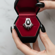 Faithfulness-1ct Black Pear Cut Diamond 14k White Gold Coffin Ring Set-Black Diamonds New York