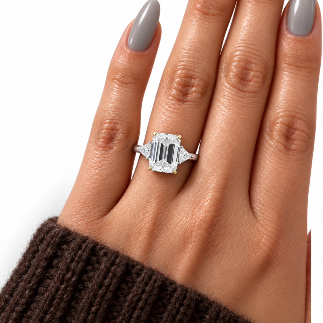 4.0ct Emerald Cut Simulated Diamond Option Three-Stone Engagement Ring-Black Diamonds New York