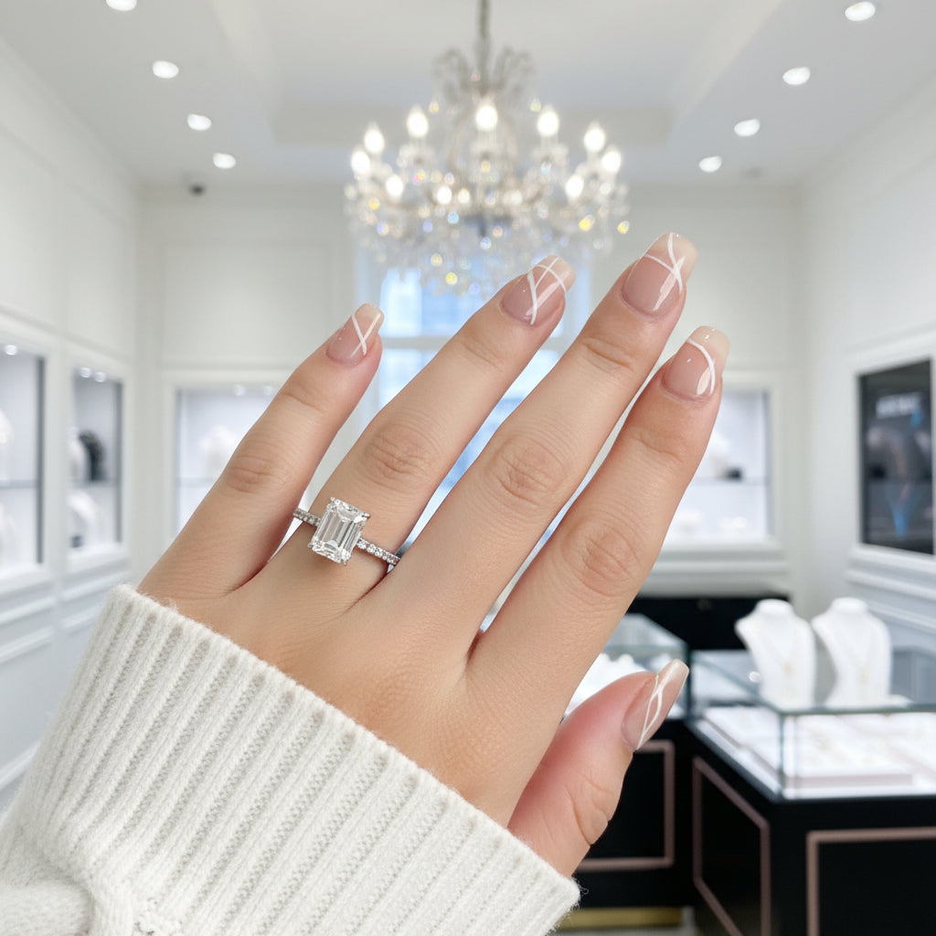 Emerald-cut Diamond Option Half-eternity Engagement Ring-Black Diamonds New York