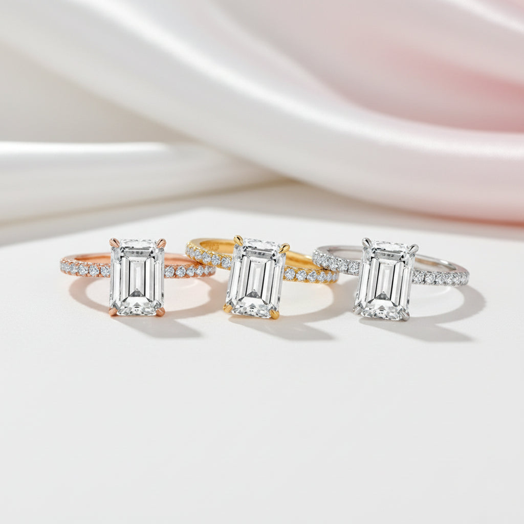 Emerald-cut Diamond Option Half-eternity Engagement Ring-Black Diamonds New York