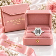 4.0ct Emerald Cut Simulated Diamond Option Three-Stone Engagement Ring-Black Diamonds New York