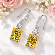 Emerald Cut Diamond Option Yellow Sapphire Drop Earrings-Black Diamonds New York
