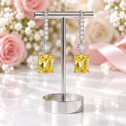 Emerald Cut Diamond Option Yellow Sapphire Drop Earrings-Black Diamonds New York