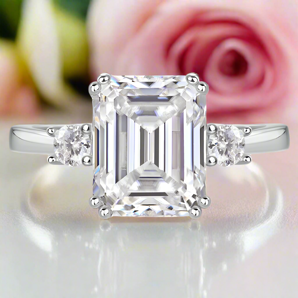 Emerald Cut Diamond Three Stone Engagement Ring-Black Diamonds New York