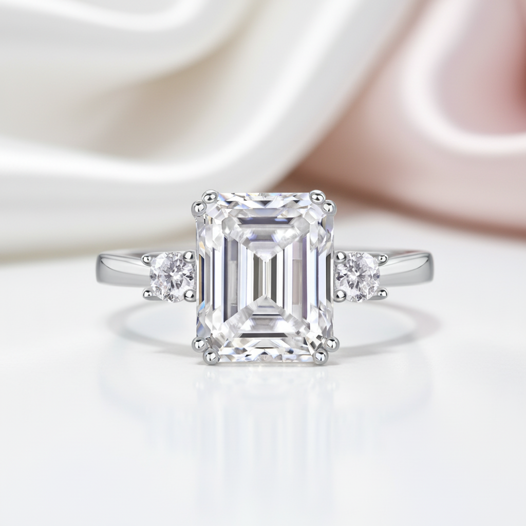Emerald Cut Diamond Option Three Stone Engagement Ring-Black Diamonds New York