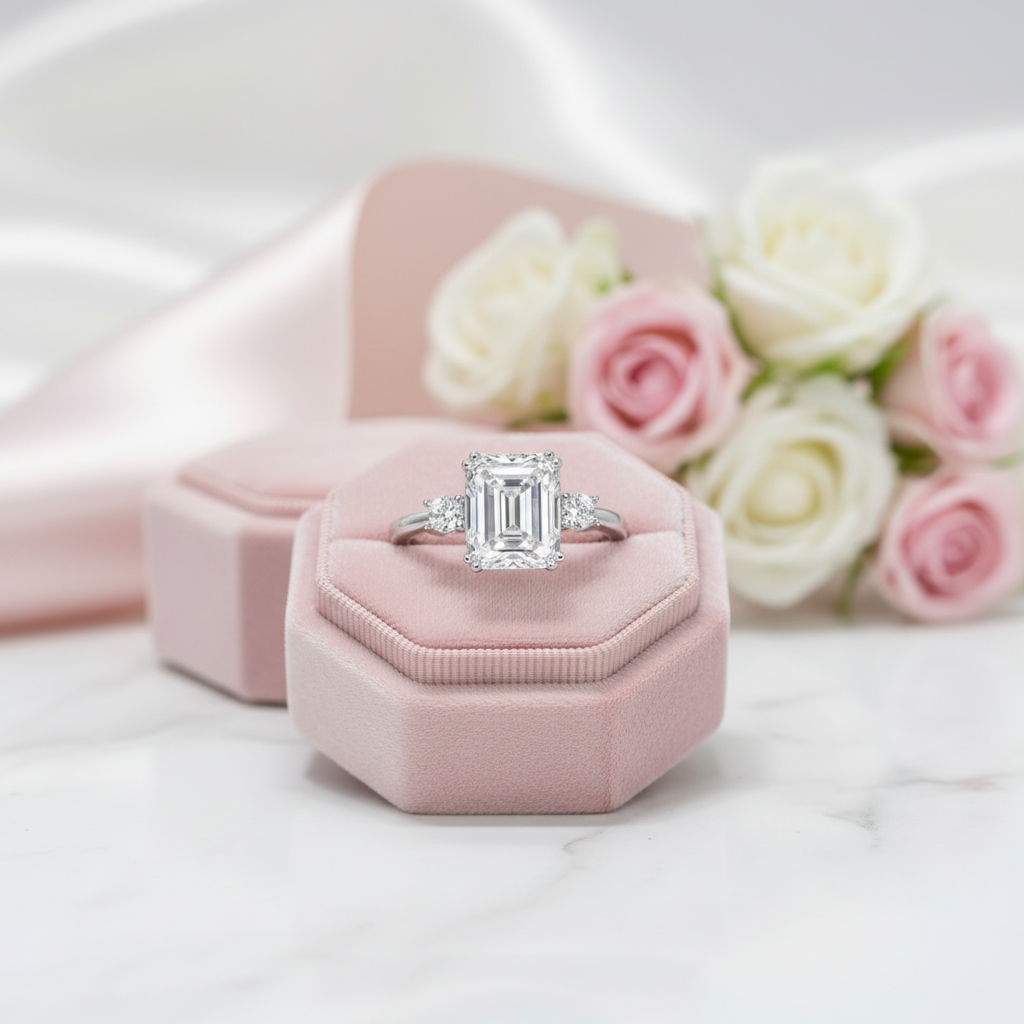 Emerald Cut Diamond Option Three Stone Engagement Ring-Black Diamonds New York