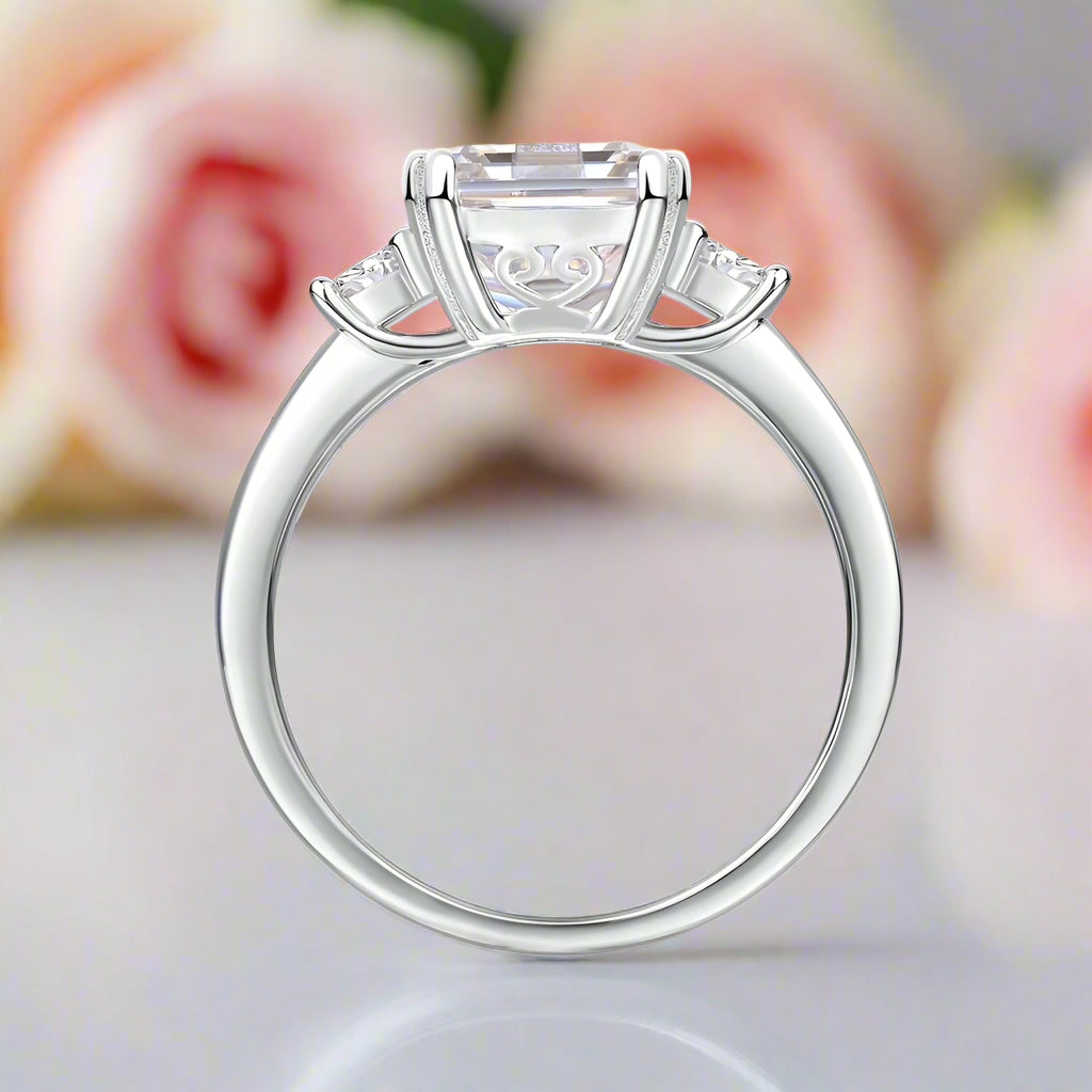 Emerald Cut Diamond Three Stone Engagement Ring-Black Diamonds New York