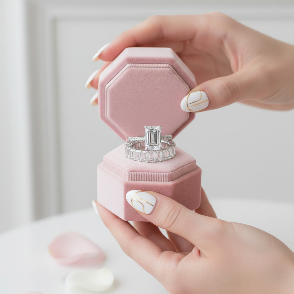 Emerald Cut Engagement Ring and Wedding Band-Black Diamonds New York