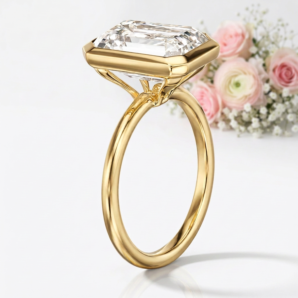5ct Emerald Cut Diamond Option Bezel Engagement Ring-Black Diamonds New York