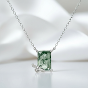 Emerald Cut Moss Agate Necklace with Bee-Black Diamonds New York