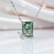 Emerald Cut Moss Agate Necklace with Bee-Black Diamonds New York
