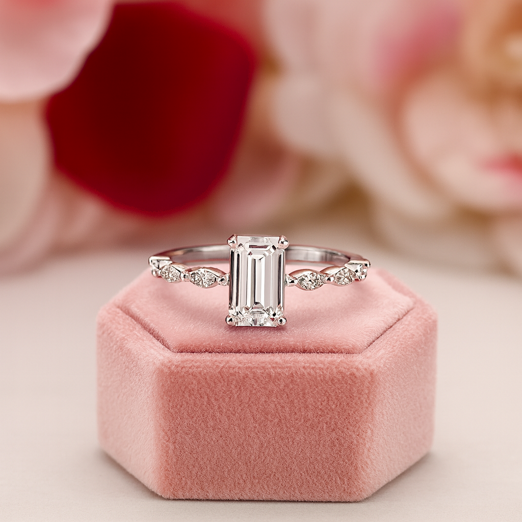 Emerald Cut Sapphire Engagement Ring-Black Diamonds New York