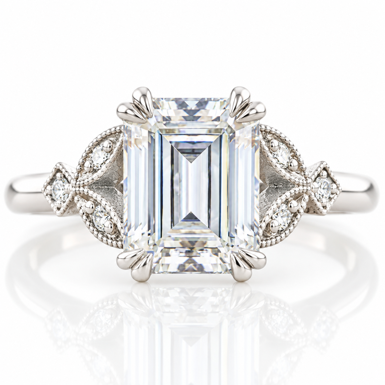 Emerald Cut White Sapphire Engagement Ring-Black Diamonds New York