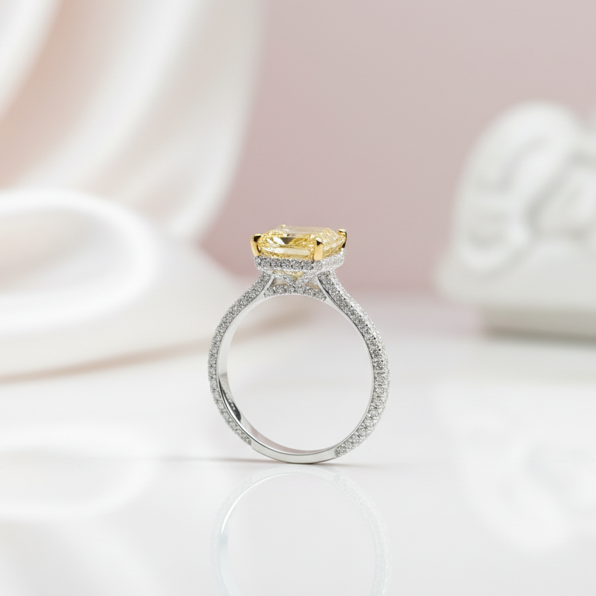 2.5ct Emerald Cut Yellow Diamond Option Engagement Ring-Black Diamonds New York