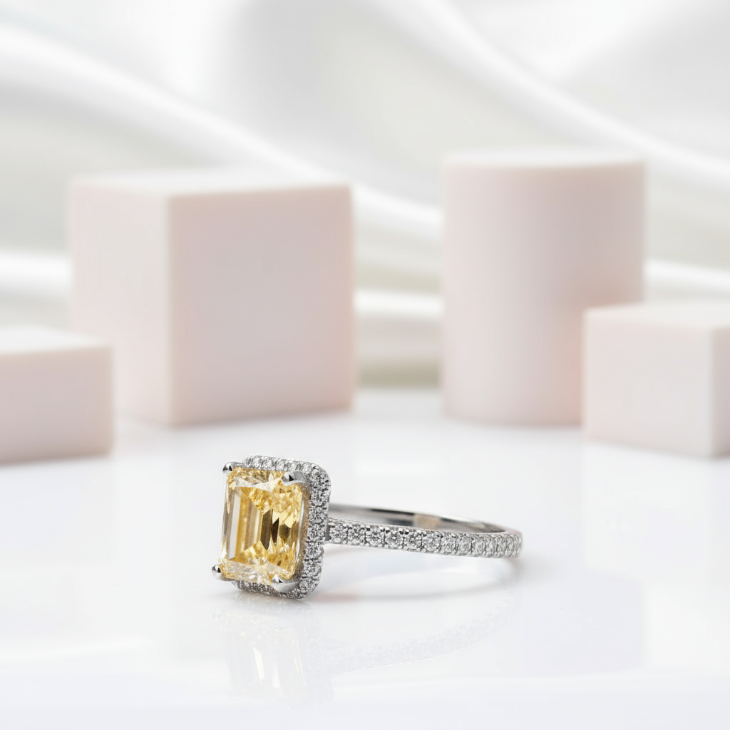 2.5ct Emerald Cut Yellow Diamond Engagement Ring-Black Diamonds New York