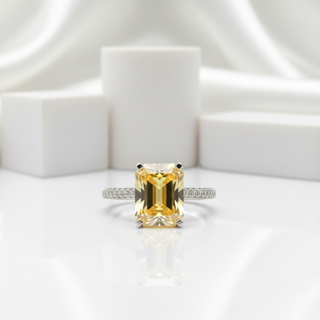 2.5ct Emerald Cut Yellow Diamond Engagement Ring-Black Diamonds New York