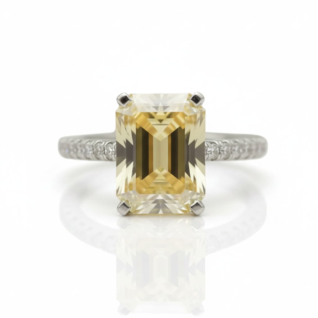 2.5ct Emerald Cut Yellow Diamond Option Engagement Ring-Black Diamonds New York