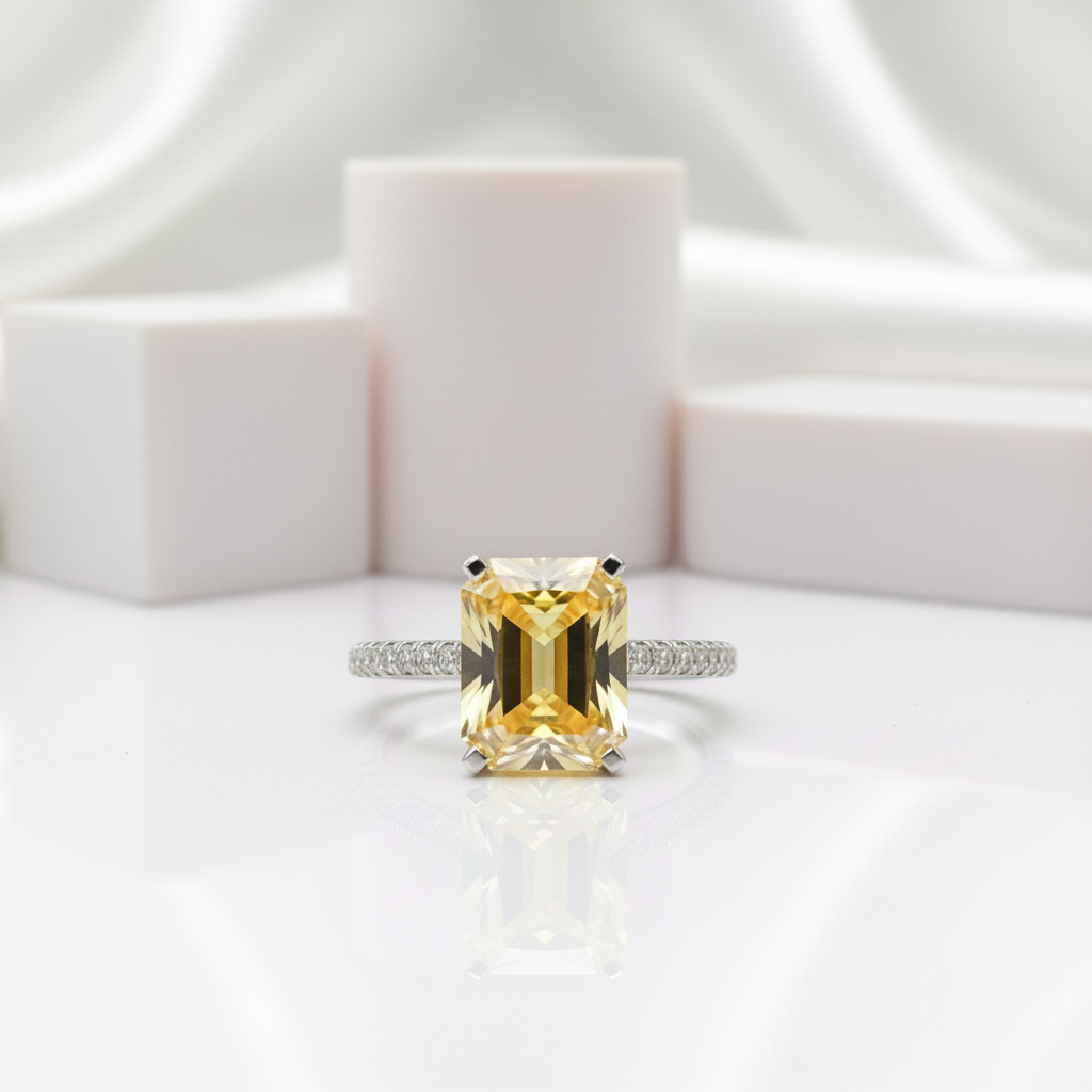 2.5ct Emerald Cut Yellow Diamond Engagement Ring-Black Diamonds New York