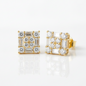Emerald & Round Cut Diamond Option Square Hip-Hop Stud Earrings-Black Diamonds New York