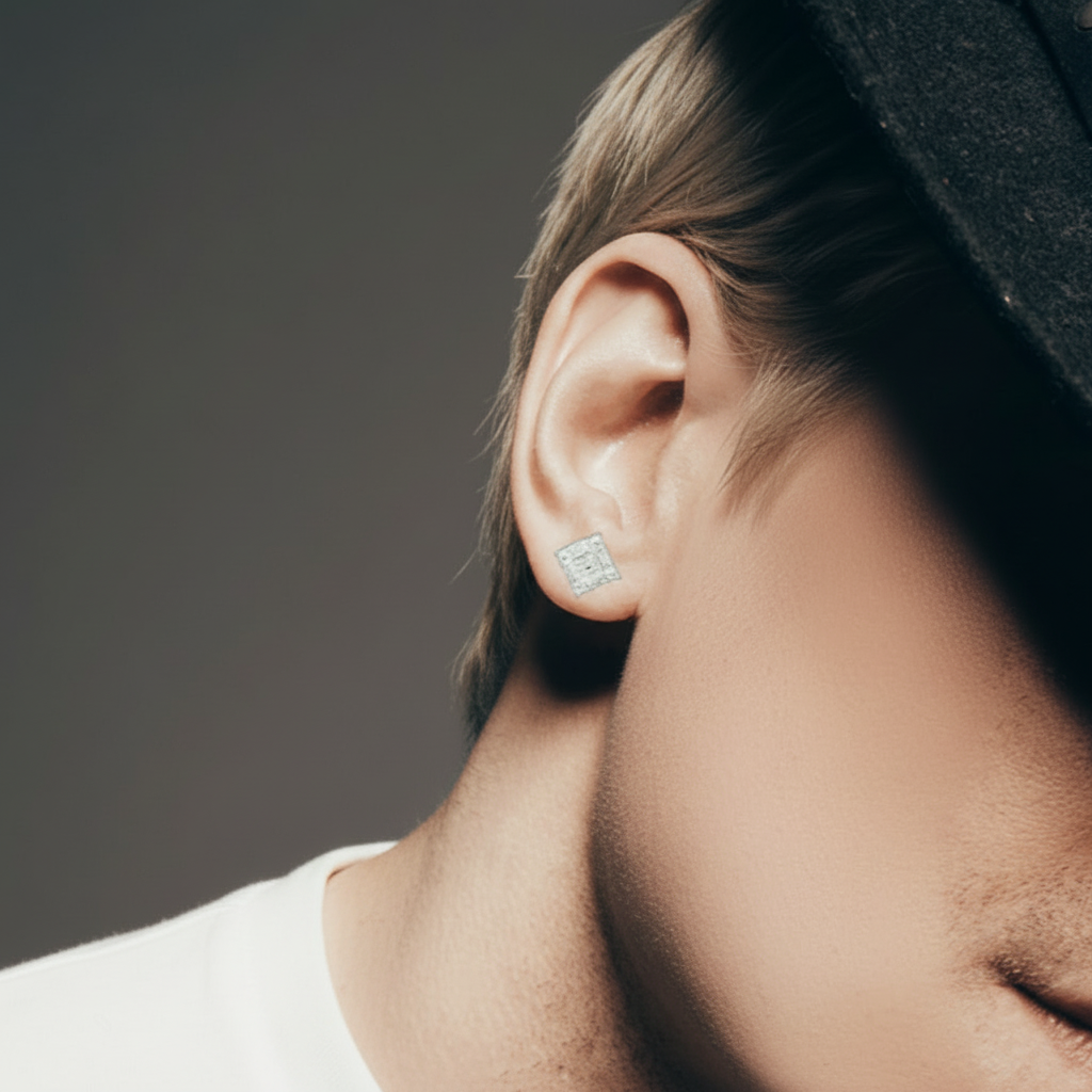 Emerald & Round Cut Diamond Option Square Hip-Hop Stud Earrings-Black Diamonds New York