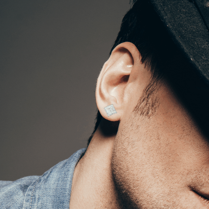 Hip Hop Square Mens Diamond Earrings Emerald Round Cut