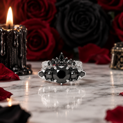 Eternal Flame- Round Cut Diamond Option Coffin Wedding Ring Set-Black Diamonds New York