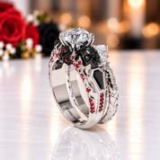 Eternal Flame- Round Cut Diamond Option Coffin Wedding Ring Set-Black Diamonds New York