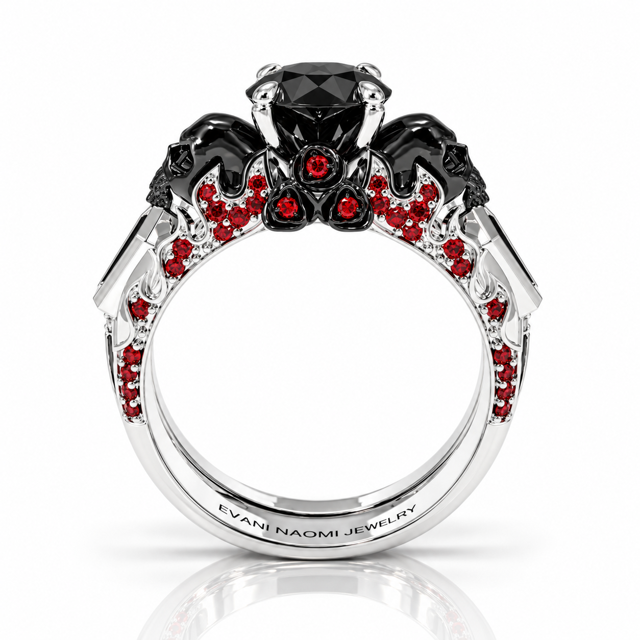 Eternal Flame- Round Cut Diamond Option Coffin Wedding Ring Set-Black Diamonds New York