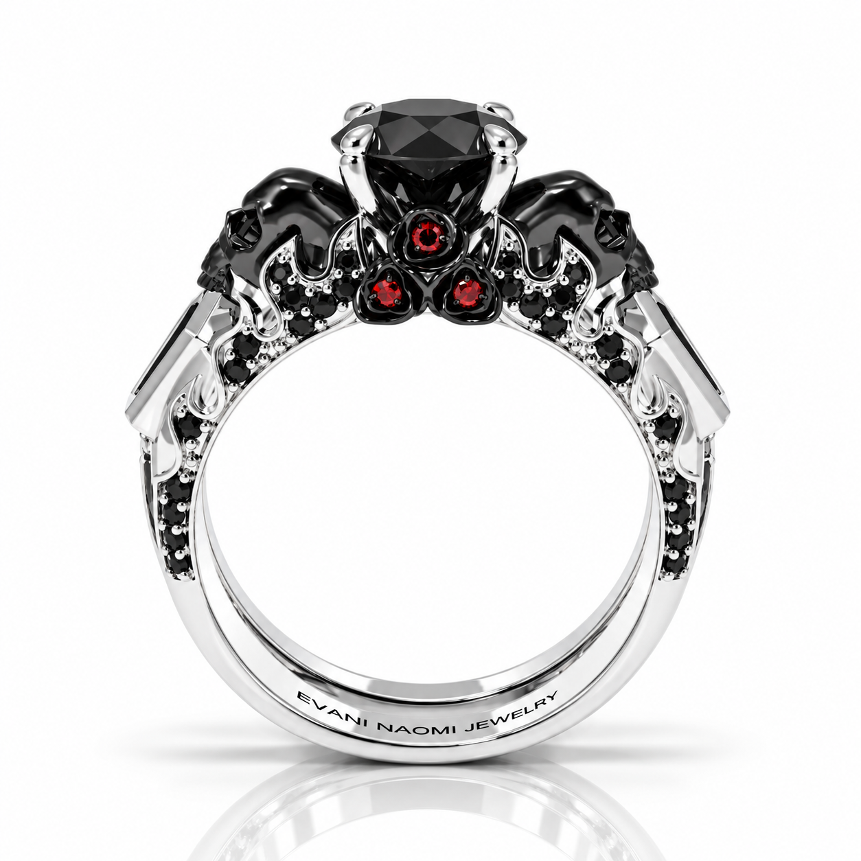 Eternal Flame- Round Cut Diamond Option Coffin Wedding Ring Set-Black Diamonds New York