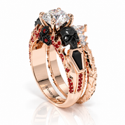 Eternal Flame- Round Cut Diamond Option Coffin Wedding Ring Set-Black Diamonds New York