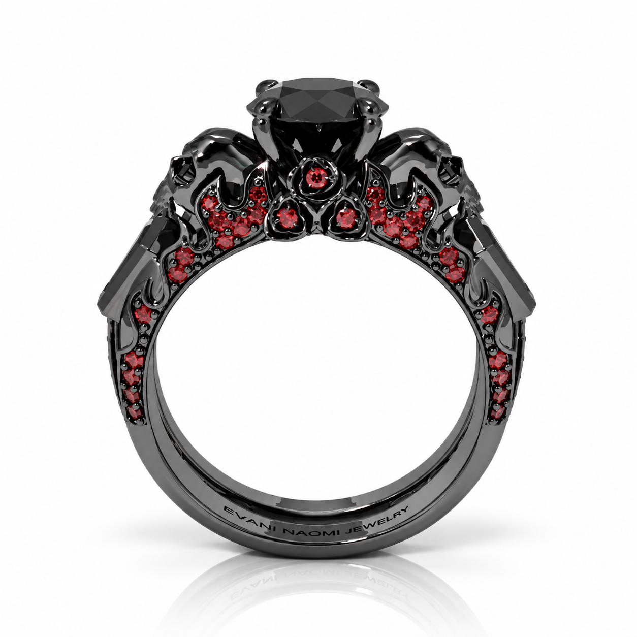 Eternal Flame- Round Cut Diamond Option Coffin Wedding Ring Set-Black Diamonds New York